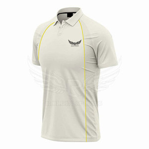 ROLEN SPORTS Men's <b>White</b> <b>Cricket</b> Uniform Set Polyester Breathable Short Sleeve Polo Shirt and Pants with Yellow Trim - Product Image 4