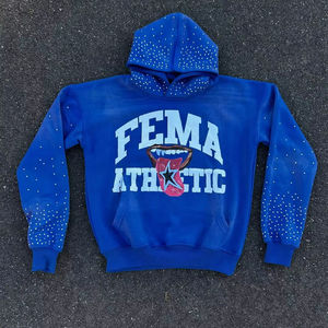 Streetwear personnalisé en détresse brodé Patch strass sweat à capuche zippé et sweatshirts hommes acide lavage pull à capuche - Product Image 1