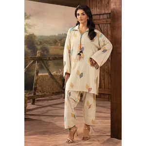 Conjunto de 2 Piezas, Camisa y Pantalón Estampados Jacquard Slub Khaddar, Estilo Casual para Primavera/Verano-SCT-52002 - Product Image 2