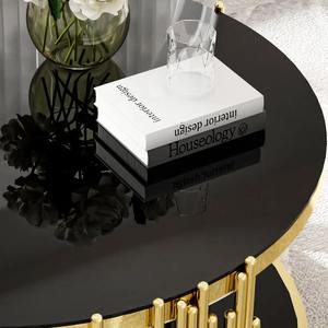 Muebles de Sala de Estar Modernos y Ecológicos, Mesa de Centro Redonda de Acero Inoxidable Dorado y Vidrio de Lujo - Product Image 2