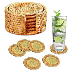 Handmade Rattan Drink Natural Woven <b>Placemats</b> Wicker Sea Grass Coasters Heat Resistant <b>Placemats</b> Table Pad Wholesale - Product Image 4