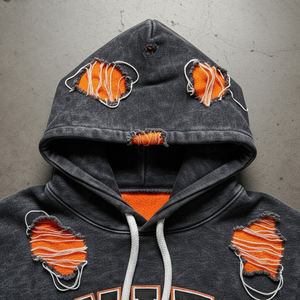 Vente en gros de sweats à capuche en coton 100% lourd, surdimensionnés, personnalisés, broderie usée, sweat à capuche épais, poids lourd, pour hommes, lavage à la pierre - Product Image 6