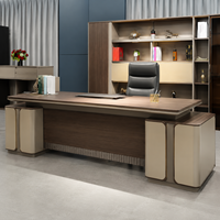 Bureau de direction prestigieux en noyer avec double rangement sur pieds, table de PDG pour bureau d'entreprise, fabrication directe OEM/ODM