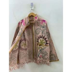 The Bagh Reversible <b>Jacket</b> Blush Folk Custom Logo Floral Embroidered <b>Suede</b> and Leather Western Outerwear for Spring Winter - Product Image 3