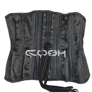 Gothic Plain <b>Black</b> Satin Underbust Waist Slimming Short Torso Corset With Front Zip Up Closure - Product Image 6