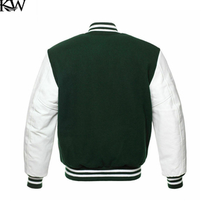 Chaqueta universitaria de lana y cuero con cuello acanalado, puños y dobladillo, diseño de logotipo personalizado para equipos deportivos - Product Image 2