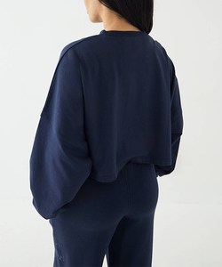 Conjunto de 2 Piezas de Ropa Deportiva Sexy para Mujer Estilo Americano, Top Corto con Detalles y Pantalones con Cintura Elástica, Talla Grande, Algodón - Product Image 4