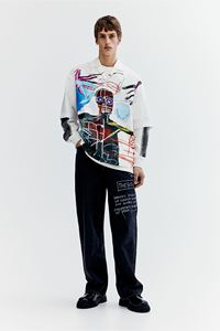 กางเกงยีนส์ขาตรงสำหรับผู้ชายพิมพ์ลายข้อความดีไซน์เนอร์ผ้าคอตตอน100% คุณภาพระดับพรีเมียมใส่สบายสีดำ - Product Image 5