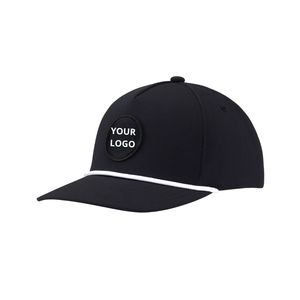 Custom Rubber Logo 5-Panel Rope Golf Hat with Branding Woven Tag Structured Crown Adjustable <b>Snapback</b> Performance <b>Cap</b> for Men - Product Image 1