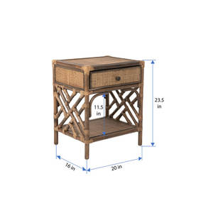 20 ''Table de chevet antique au design scandinave en bois massif avec osier/rotin meubles de chambre à coucher réglables pour usage domestique - Product Image 5