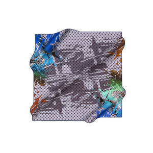 Grey Silk Square Scarf with Brush Pattern Lightweight Summer Accessory - Product Image 1