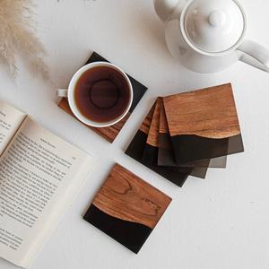 Resin and Wood Fusion Stone Coaster <b>Set</b>, <b>Artistic</b> Handmade Drink Mats for Coffee Table, Dining Setup, and Home Decor - Product Image 4