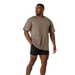 T-shirt uni surdimensionné en coton avec col rond grande taille T-shirt épais avec logo personnalisé sérigraphie T-shirt pour hommes - Product Image 6