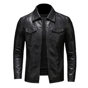 Men's Motorcycle Leather <b>Jacket</b> Large Size Pocket Black Zipper Lapel Slim Fit Male Spring and Autumn High <b>jacket</b> for men - Product Image 3