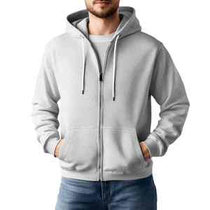 Gran oferta, sudaderas con capucha en blanco de Color sólido de alta calidad para hombre, Sudadera con capucha de lana de algodón 100% transpirable con cremallera completa para hombre - Product Image 6