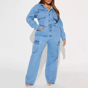 Mono de Mezclilla de Algodón 100% Personalizado de Alta Calidad para Mujer, Talla Grande, Manga Larga, Multibolsillos, Estilo Cargo, Transpirable, para Fitness y Yoga - Product Image 4