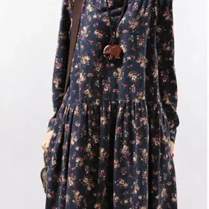 Новое поступление хлопчатобумажные женские платья на осень-зиму винтажный принт повседневное Хлопковое платье макси в стиле ретро с длинным рукавом