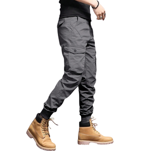 Mens Gray Solid Cargo Jogger Pants Elastic Waist Drawstring Multi Pocket Casual Tactical Outdoor Canvas 6XL Regular Fit - Product Image 3