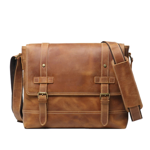 Bolso bandolera vintage de cuero genuino con correa de hebilla, bolso mensajero de un solo hombro para hombre, color marrón - Product Image 1