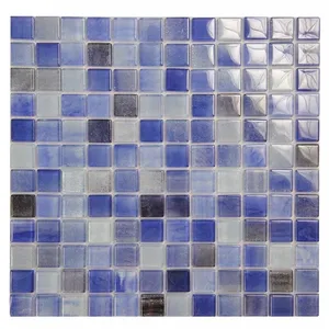 Carreau de verre mosaïque bleu 1x1 mélange existant piscine dosseret carreaux de sol produit artisanal artisanal - Product Image 1