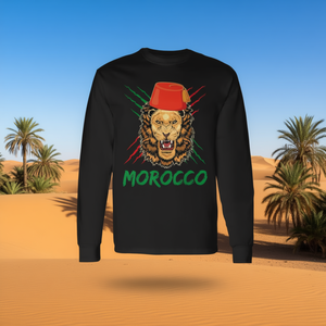 Camiseta Deportiva con la Bandera de Marruecos, León y Sombrero, Manga Larga, para Deportes o Uso en Equipo, Producto Promocional - Product Image 1