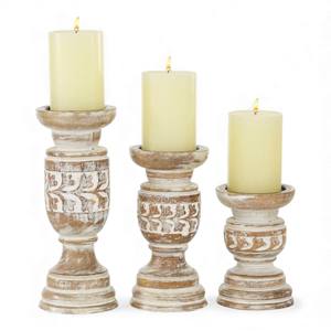Distressed Wooden <b>Candle</b> Holder With Vintage <b>White</b> Wash Finish For Classic Interior Styling - Product Image 3