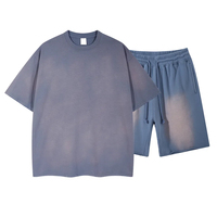Ensemble T-shirt et short en coton respirant de qualité supérieure, manches courtes, lavage à l'acide minéral, T-shirt surdimensionné pour homme, survêtement pour homme
