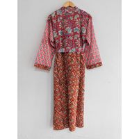 Kimono largo de algodón con estampado floral a mano para damas de honor y Bata para verano otoño y primavera