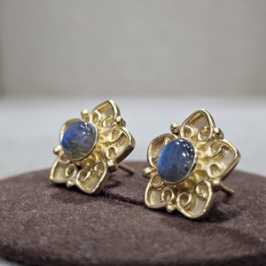 Exquis 925 Sterling Silver Classic Boucles d'oreilles faites à la main Plaqué or Labradorite Gemstone Diamond Excellent Fine Piercing Jewelry - Product Image 4