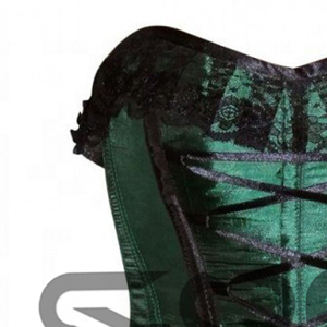 Corset de mode en satin vert émeraude avec volant en dentelle noire - Product Image 5