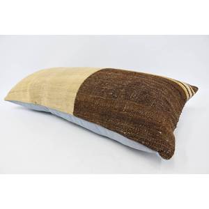 Almohada de lana de retazos Kilim de estilo vintage beige de 16x36 pulgadas, acento decorativo esponjoso de lujo para ropa de cama o pisos - Product Image 5