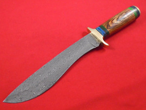 Couteau Bowie de chasse fait main en acier damas personnalisé avec manche en bois gaine en cuir couteaux de qualité bricolage support OEM du fabricant - Product Image 2