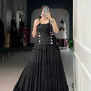 Colección de Lehenga Choli Estilo Gujarati, Color Brillante, Seda Georgette, Trabajo Original con Espejo Gamthi, para Bodas y Fiestas de Mujeres - Product Image 1