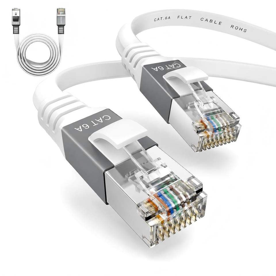 Cat 6A Flat Ethernet Cable 50 ft 10Gbps RJ45 Network Patch Cord for ...