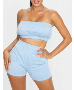 Women's Distressed Acid Wash Sweatsuit French Terry <b>Patch</b> Applique Embroidered Cropped Shirt Shorts Short Manufacturer's - Product Image 6