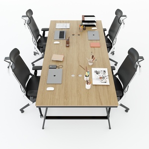 Mesa de Centro Moderna Minimalista de 4 Piezas, 240x120cm, Madera Contrachapada Recubierta de Melamina con Patas de Hierro - Product Image 3