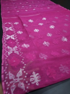 Exclusif Trendy Deshi Dhakai Jamdani Sharee de haute qualité pour les femmes JAMDANI FABRIC Bleu VERT Doré Bleu Ciel du Bangladesh - Product Image 5