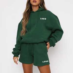 Mujer de gran tamaño Drop shoulder Nueva llegada Ropa 2024 Custom Oversized Hoodie y Sweat Shorts Set para mujeres - Product Image 3