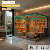 Ploutara Grande Salle de Sauna Infrarouge Intérieure Grande Capacité en Bois de Pruche, Design Moderne, Verre Panoramique, Modulaire, Sur Mesure, pour Villa, Hôtel, Spa et Ambiance