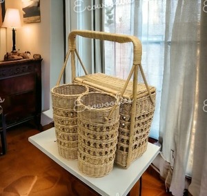 Cesta de Picnic de Mimbre Tejida a Mano, Múltiples Diseños, Bolsa de Mimbre/Ratán Vintage, Cesta de Picnic con 2 Asas y Bolsa - Product Image 2