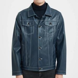 เสื้อแจ็คเก็ตหนังผู้ชายแฟชั่นคอปกสำหรับฤดูใบไม้ร่วงและฤดูหนาว สไตล์ลำลองสำหรับขี่มอเตอร์ไซค์  ผ้าแคนวาสเคลือบหนังแท้ - Product Image 3