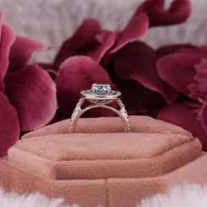 Or blanc massif 14 carats diamants cultivés en laboratoire bleu rond Double Halo bague de fiançailles mariage bague de mariée ensemble cadeau à la mode pour elle - Product Image 3