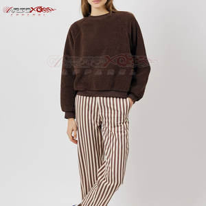 Pull-over en polaire Sherpa uni pour femme, col rond, ourlet droit, hiver automne, haute qualité, anti-plis, respirant, doublé - Product Image 1