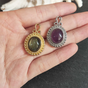 Handmade 925 Sterling Silver Gold Plated Vintage Buddhism Children's Pendants 12X15MM Mixed Oval Shape Bezel Set Engagement - Product Image 5