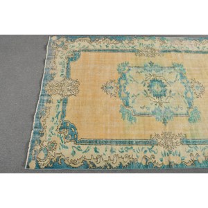 Alfombra turca vintage 5,9x9,1 pies azul Beige tejido plano de lana con patrón de retazos para decoraciones de sala de estar o pasillos - Product Image 3