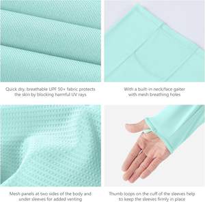 Chemise de pêche unisexe à manches longues UPF 50 avec masque, cache-cou UV, capuche, 100% polyester, antibactérien, logo frontal, motif uni - Product Image 4