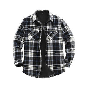 Custom Logo Men's Sherpa <b>Fleece</b> <b>Lined</b> Flannel <b>Jacket</b> Shirt for Men Warm Brushed Plaid High Quality Shirt <b>Jackets</b> - Product Image 1