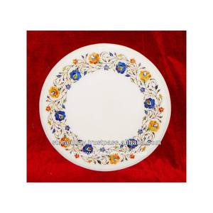 Style décoratif indien de renommée mondiale indien fait à la main Design luxueux fait à la main marbre blanc incrustation ronde dessus de table à manger - Product Image 1