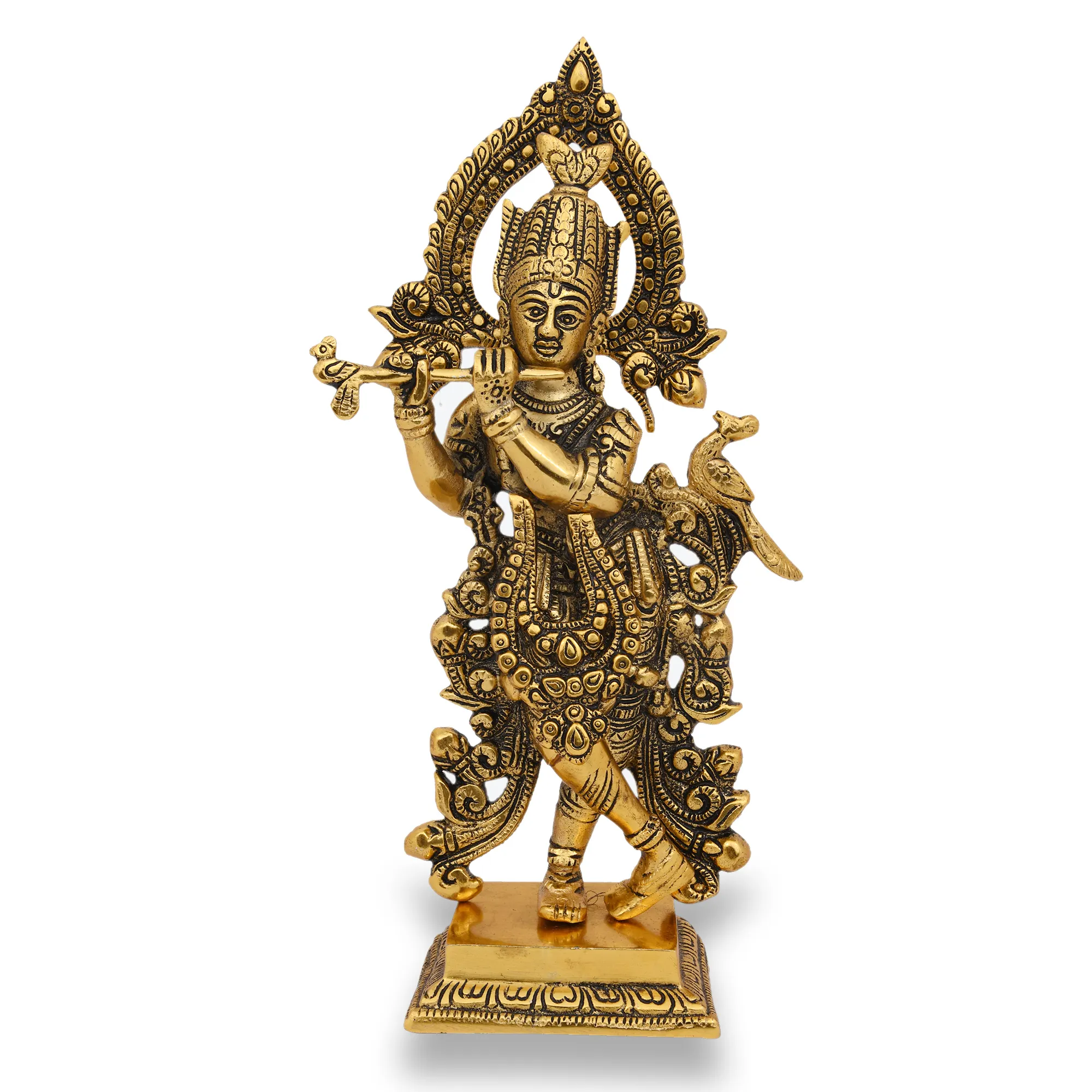 Handcrafted Metal Gold Plated Krishna Idol Statue Hindu God Sculpture Religious Gifts Item For Decoration And Gifting