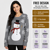 Pulls en tricot pour femmes FNJIA, pull de Noël moche à motif Père Noël, bordeaux, manches longues, pull de fête, personnalisable, OEM privé